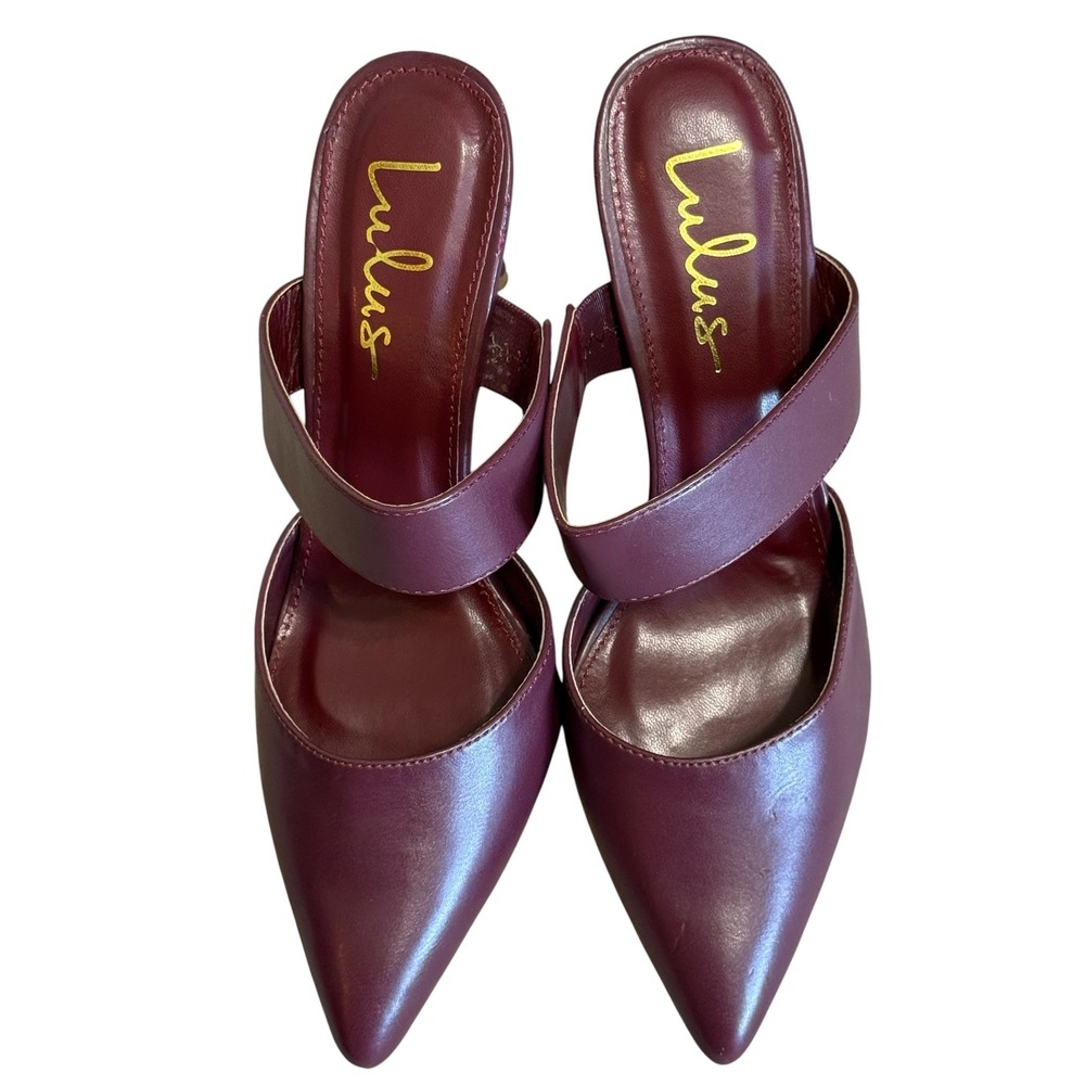 Lulus Faire Burgundy Pointed-Toe Mules Vegan Leather Stiletto Heels Wine Red 9
